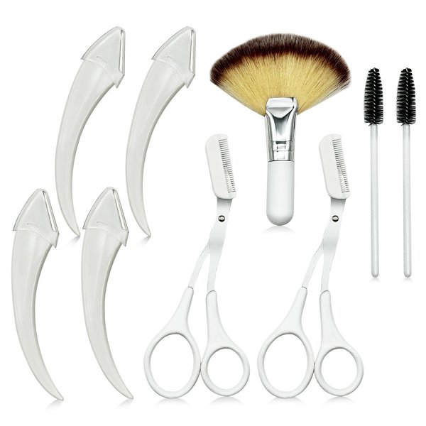 9Pcs Eyebrow Trimmer Kit,Eyebrow Scissors with Comb,Brow Shaping Tool and Groom Brush,Curved Eyebrow Razor Lash Comb Cosmetic Brush