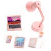 7 Pcs Miniature Laptop Tablet Phone Mini Books Desk Lamp Miniature Office Mini House Accessories, Pink