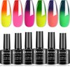KRISNICE Color Changing Gel Nail Polish Kit - 6 Colors Yellow Red Purple Green Pink Spring Limited Edition Mood Temperature Change Gel Nail Polish Set Soak Off Gel Polish Nail Art Manicure (KWB6-006)