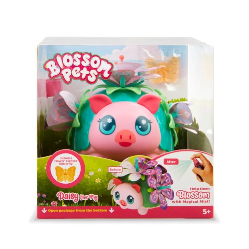 Blossom Pets Daisy The Pig – Interactive Collectible Pet with Color-Changing Fabric Flowers Includes Mister Bottle and Scented Butterfly Imaginative Toy for Kids Ages 5+