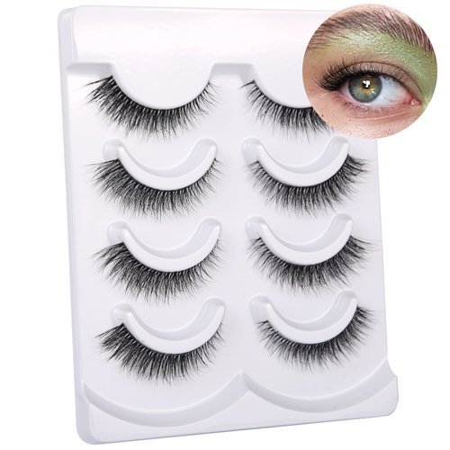False Eyelashes Natural Look Cat Eye Fluffy Faux Mink Lashes 3D Wispy Lashes Soft Clear Band Volume Fake Eye Lash 4 Pairs Pack by Milllruez569