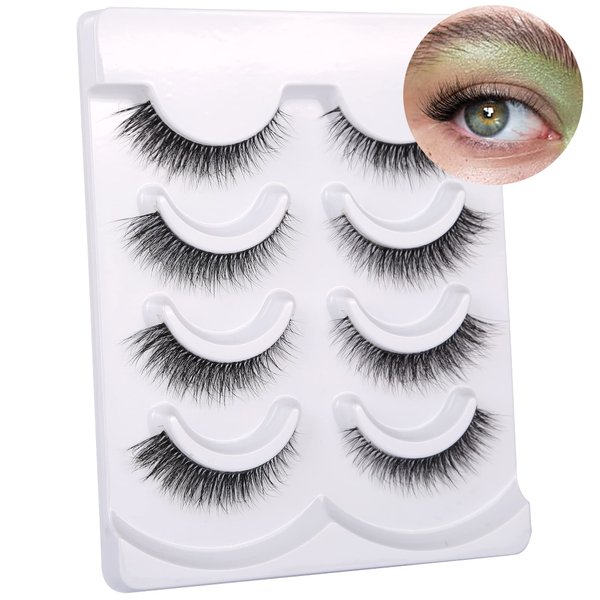 False Eyelashes Natural Look Cat Eye Fluffy Faux Mink Lashes 3D Wispy Lashes Soft Clear Band Volume Fake Eye Lash 4 Pairs Pack by Milllruez569