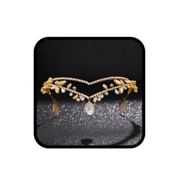 CLOACE Rhinestone Headband Gold Leave Pendant Headpiece Bride Wedding Crystal Hair Accessories for Women and Adult