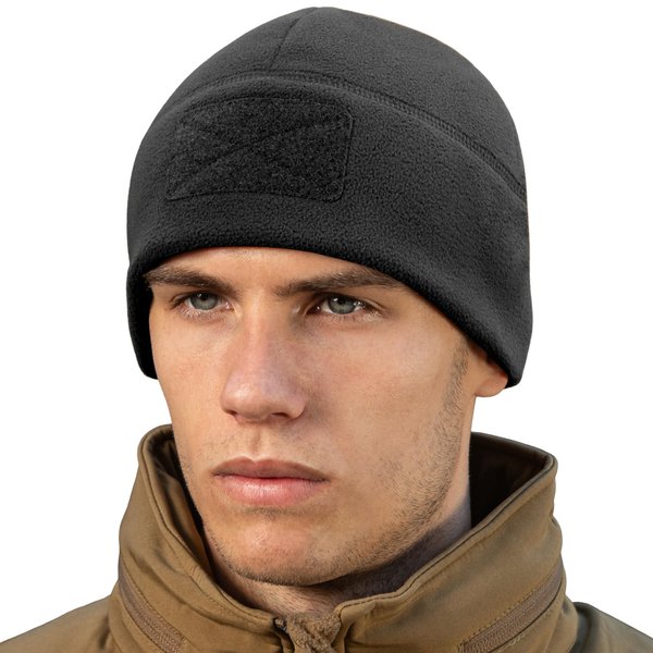 M-Tac Tactical Beanie Fleece Watch Cap - Winter Hat Elite - Patch Panel (Black, M)