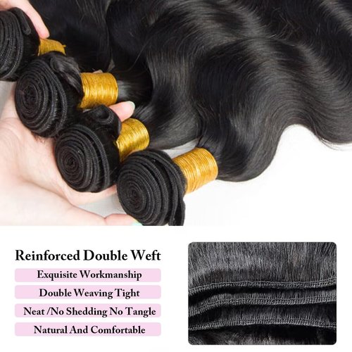 Rumdiku 12A Human Hair Bundles Body Wave Bundles Human Hair 14 16 18 Inch 100% Unprocessed Brazilian Virgin Hair Bundles Deals Weave 3 Bundles Human Hair Extensions Body Wave Bundles Natural Black