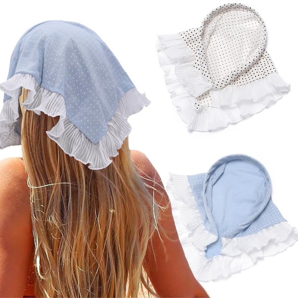Urieo 2 Pcs Chiffon Head Kerchief Headband Printed Hair Scarf Headbands Daily Party Triangle Hair Bandana Hairband for Women and Girls Blue White