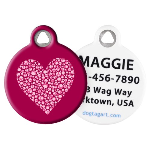 Dog Tag Art Valentine Heart Personalized Pet ID Tag for Dogs and Cats, Silent Polymer Coated Stainless Steel Nametag with Customized Identification Information - Small .875" Diameter