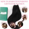 GOO GOO Sew in Hair Extensions Real Human Hair, Weft Hair Extensions Human Hair, 1B Natural black 16 Inch-90g, Weft Bundles Straight Silky Remy Hair