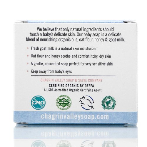 Chagrin Valley Soap & Salve Natural Organic Baby Soap - Unscented, Mild & Moisturizing Goat Milk & Honey Soap for Babies, Children, Sensitive Skin, Dry Skin, Eczema - 3.5 OZ Bar