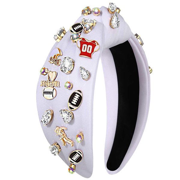 Football Headband for Women, Football Accessories, Crystal Rhinestone Knotted Headband Football Charms Embellished Jeweled Wide Top Knot Headband Game Day Sports Hair Accessories Football Mom Gift