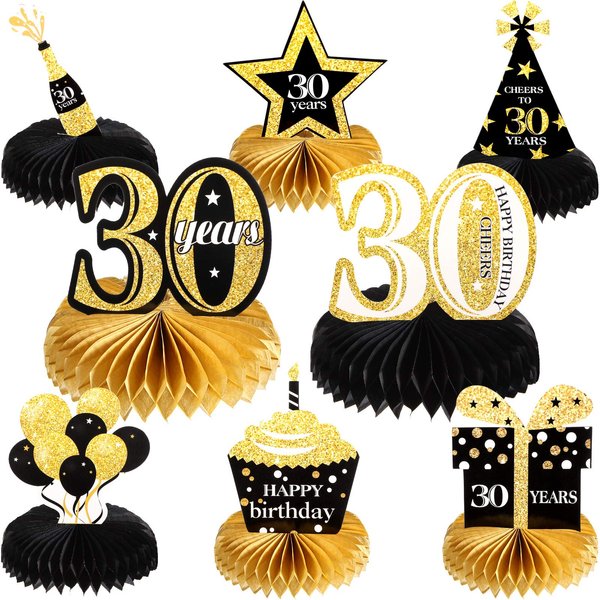 Outus 8 Pieces 30th Birthday Decorations Honeycomb Centerpieces for Women Men Table Toppers 30th Birthday Decorations Cheers to 30 Years Table Decorations for Thirty Years Birthday Party