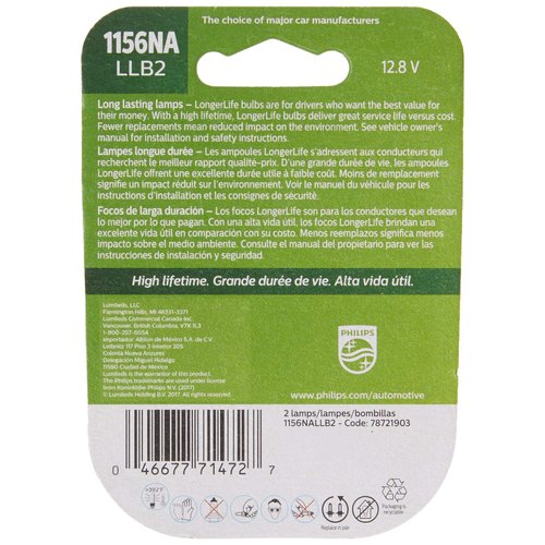 Philips 1156NA LongerLife Miniature Bulb, 2 Pack
