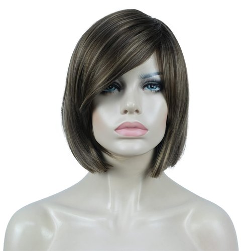 Aimole 8" Short Straight Bob Wigs with Cute Bangs Women Hair Natural Synthetic Wig