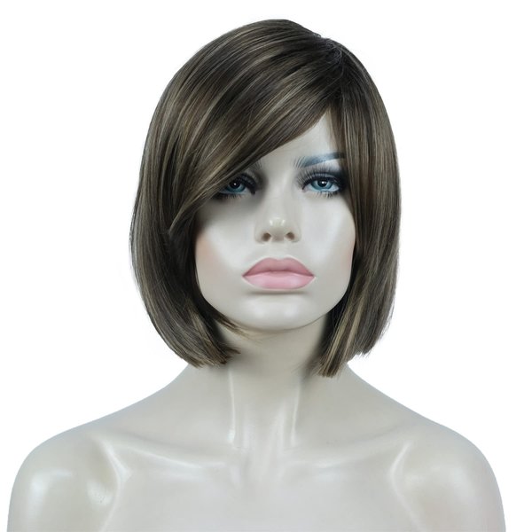 Aimole 8" Short Straight Bob Wigs with Cute Bangs Women Hair Natural Synthetic Wig