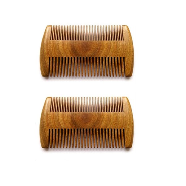 Myhsmooth 2 PCS Handmade Natural Green Sandalwood No Static Combs Pocket Combs Perfect Beard Combs with Aromatic Scent for Long and Short Beards Perfect Mustache Combs(4" Long Two Sides)