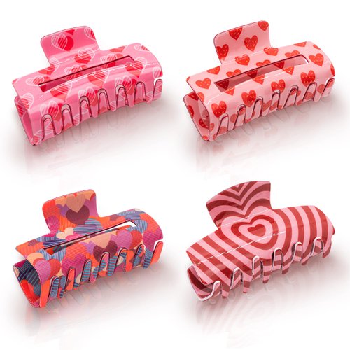 Heart hair clips,3.5 Inch claw clips cute, Non-slip pink claw clips, pink hair clips, Unique claw clips for Women and Girls,Cute claw clip for thick hair,Girls Birthday Valentine's Days