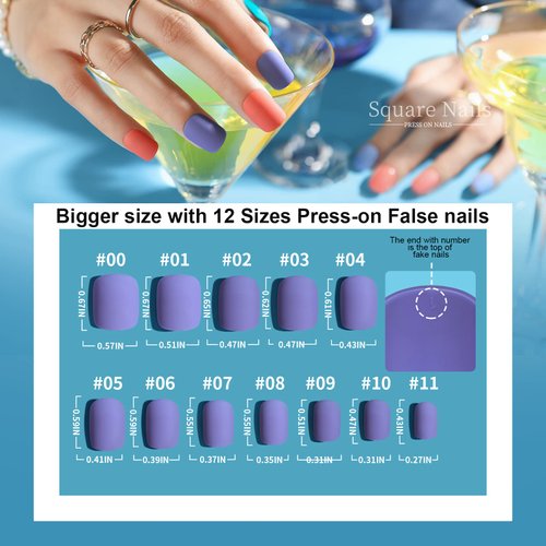 Teenitor Short Press On Nails Glitter, 12 Sizes Short Square Press On Nails with Glitter Press On Nails, Matte Press On Nails, Glossy Press On Nails, Glue On Nails Short Fake Nails For Women