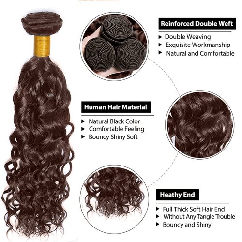 Color #4 Bundles Brown Water Wave Human Hair Bundles 28 28 28 Inch Brazilian Color #4 Wet and Wavy Bundles Human Hair Virgin Hair Dark Brown Bundles Hair Extensions