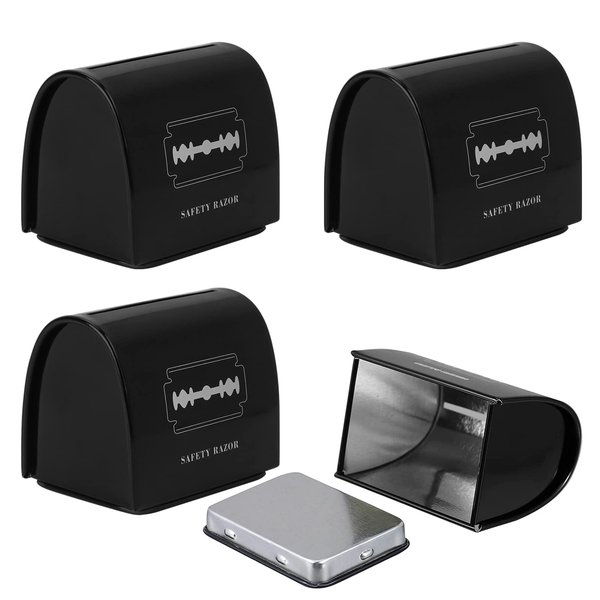 Linkidea 4 Pack Safety Razor Blade Bank, Safe Razor Metal Disposal Case for Storing Used Wasted Blades (Black)