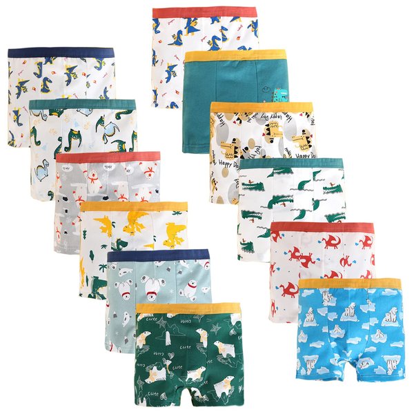 JackLoveBriefs Boys Cotton Boxer Briefs Dinosaur Polar Bear Toddler Kids Underwear 12 Pack, 3-5 Years, Blue, Size: M