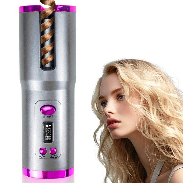 vanso Cordless Automatic Curling Iron,Ceramic Auto Hair Curler with LCD Display 6 Temps & Timers,Portable USB Rechargeable Curling Iron Wand,Detangle & Scald-Free,Fast Heating for Hair Styling