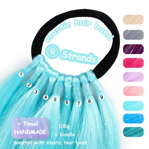 Ponytail Extension With Hair Tie 26 inch Colored Hair Extensions for Braiding Colorful Ombre Pony Tail Hair Extensions for Braids Rainbow Festival Rave Crazy Hair Day 1 Pack Blue Pink Purple