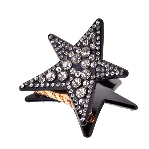 XOXO Rhinestone Hair Clips, Black Star Design, Plastic 1 Claw