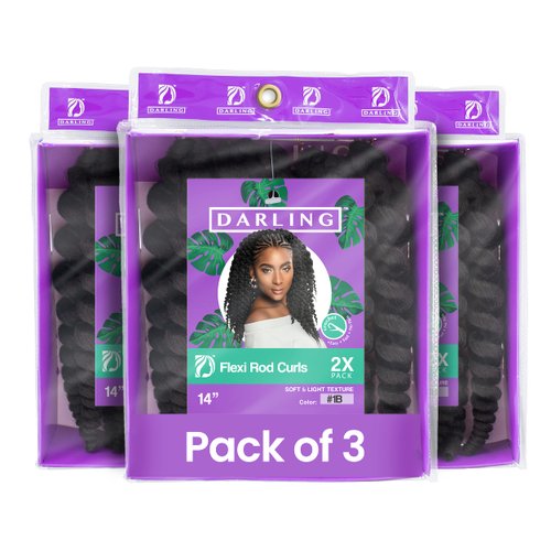 Darling Flexi Rod Curls 6X Crochet Hair Extensions, (3 packs of 2x per pack), Natural & Soft Texture, Fluffy Wand Curl, 14 Inch, 1B