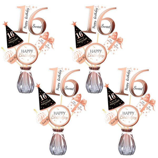 Konsait Rose Gold 16th Birthday Centerpiece Sticks-16th Birthday Table Toppers -Birthday Party Decorations Accessories-Sweet 16 Bday Centerpiece Sticks-Cheers to 16 Years Birthday Party Favor Supplies
