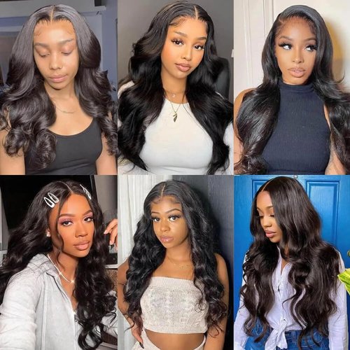 mdgfge Body Wave Lace Front Wigs Synthetic Hair Pre Plucked Glueless Wigs Lace Frontal Wigs Brazilian Human Virgin Hair Natural Black for Women Beginners (26 Inch)