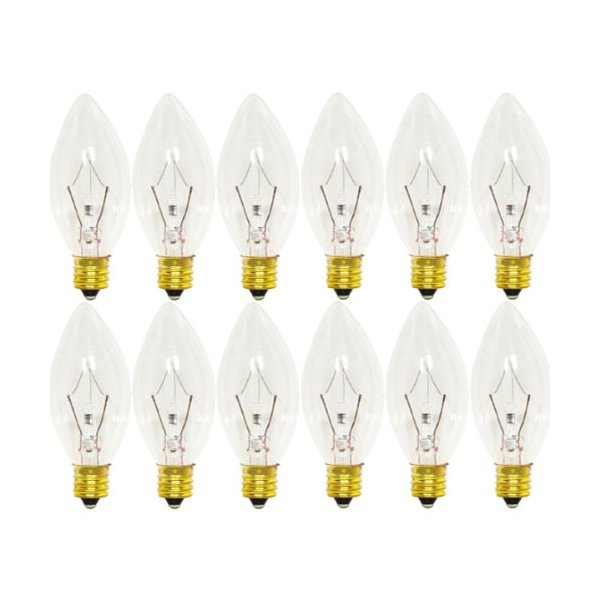 KOR (Pack of 12) 25 Watt Clear Candelabra Base (E12) Torpedo Tip 130V Petite Chandelier Bulbs