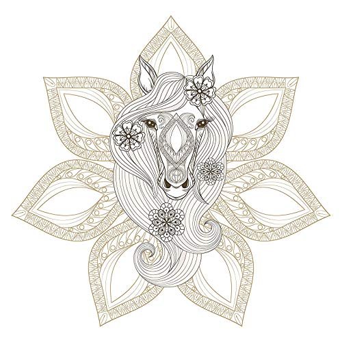 EW Designs Delicate Cream Feminine Horse with Mandala Flowers Vinyl Decal Bumper Sticker (4" Wide)