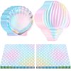 Cunhill 96 Pcs Mermaid Plates and Napkins Party Supplies, 7 Inch 9 Inch Seashell Plates Mermaid Party Plates and Mermaid Napkins for Mermaid Ocean Birthday Party Decoration Favors(Stylish Style)