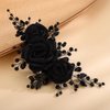 Kercisbeauty Sofe Chiffon Black Rose Flower Headband with Rhinestones Crystal Beads Women Girls Handmade Black Hair Jewelry Wedding Hair Piece