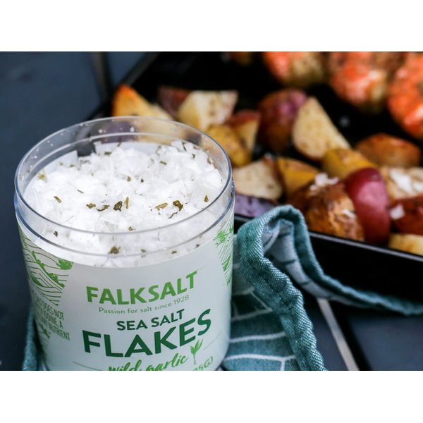 FALKSALT | Wild Garlic Salt Flakes 2.47oz. | Gourmet Finishing Sea Salt Flakes | Handcrafted, Kosher, Gourmet Flavored Salt