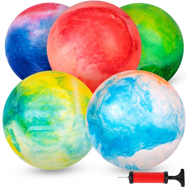 3 otters 5PCS Playground Balls, 15 Inches Marbleized Bouncy Balls Inflatable Kick Balls Dodge Balls with Pump, for Kids Toddlers Indoor Outdoor Sports Games Birthday Party Favors