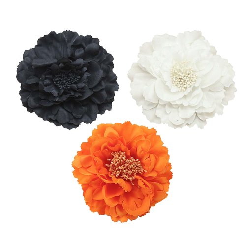Koolgil Women's Bohemia Peony Flowers Hairpin Hair Clip Flower Brooch for Travel Party Festivals (Black White Orange)