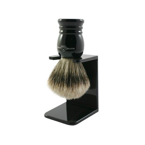 Edwin Jagger 1ej256sds Traditional English Super Badger Hair Shaving Brush Faux Ebony Medium With Drip Stand, Black, Medium