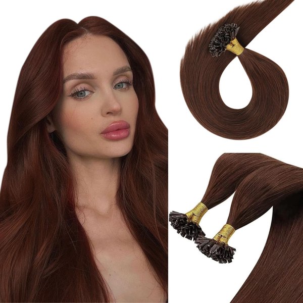 Sunny Auburn U Tip Hair Extensions Human Hair 20 inch Keratin Hair Extensions Human Hair Auburn Brown Utip Hair Extensions Hot Fusion Hair Extensions Human Hair Dark Auburn for Women 20inch 50S/50G