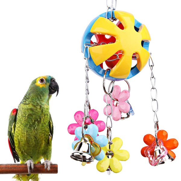 Bird Parrot Toy Colorful Bird Ball with Bell for Cage Bird Chew Toy Playing Training Ball Hanging Toy for Small Parakeets Cockatiels, Conures, Macaws, Parrots, Love Birds, Finches