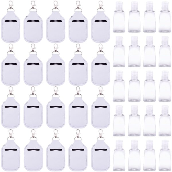 Duufin 40 Pieces Hand Sanitizer Holder Empty Travel Bottle Set Including 20 Pieces Hand Sanitizer Keychain Holders and 20 Pieces Reusable Flip Cap Travel Bottles for Hand Sanitizer, White
