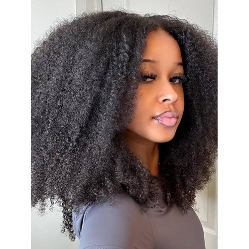 ISEE Wear and Go Glueless Wig Afro Kinky Curly Lace Front Wigs Human Hair 6x4 HD Lace Afro Curly Wigs for Women Lace Pre Cut Glueless Wigs Human Hair Pre Plucked 18 Inch
