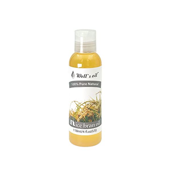 RICE BRAN OIL | 4oz(118ml) | All-Natural | For Hair + Skin + Nails | Vegan + Rice in Vit E | Refined, Cold Pressed | by Well’s Oil