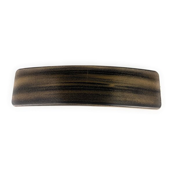 Black Gold barrette big rectangle hair clip accessory 4.25 inches long plastic wood grain pattern