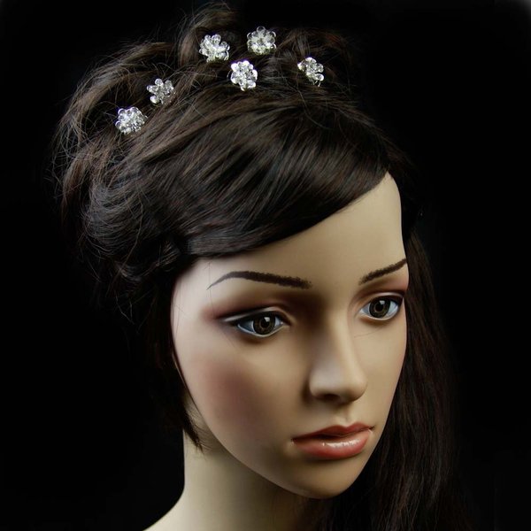 Silver Rhinestone Floral Bridal Wedding Hair Pin - Set Of 6
