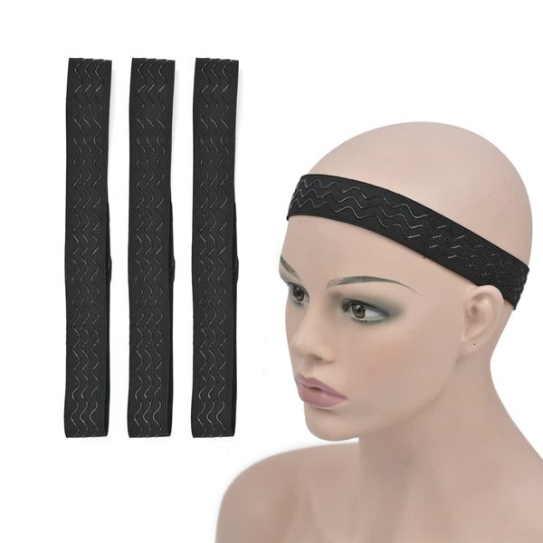 YTBYT 3 Pcs Non-Slip Adjustable Elastic Band Wavy Silicone Wig Band with Removable Hooks for Fixed Wigs (Width 1.2 Inch/3.0 cm)