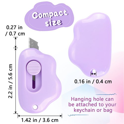 3 Pack Mini Cloud Box Cutter Utility Retractable Art Knives Letter Opener Envelope Slitter, Cloud Shaped Carton Portable Cutter with Key Chain Hole