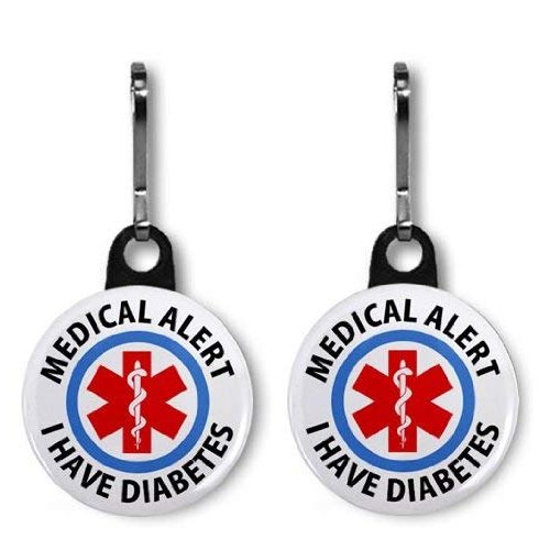 I Have Diabetes Medical Alert 2-Pack 1 inch Zipper Pulls