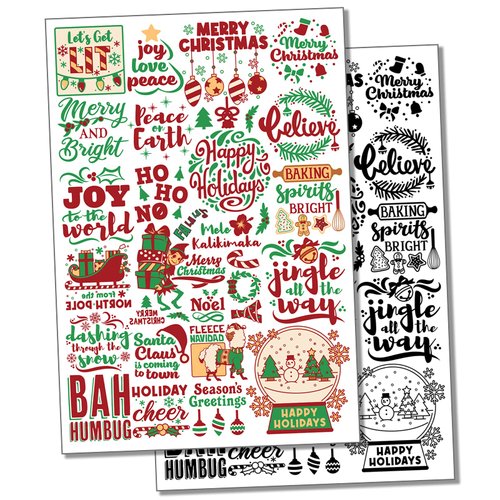 Merry Christmas Holiday Sayings Greetings Temporary Tattoo Water Resistant Fake Body Art Set Collection - Color (One Sheet)