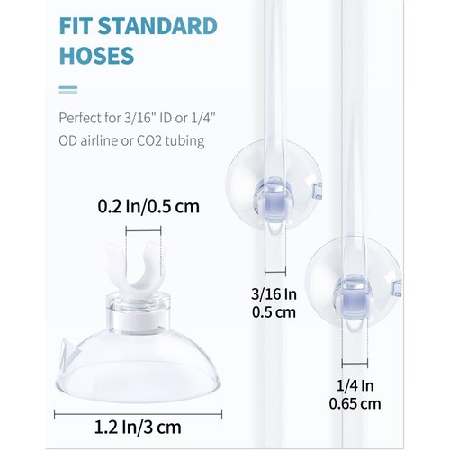 Pawfly Aquarium Suction Cup Clips for Standard 3/16" ID Airline Tubing Clear Air Hose Holder Clamp Accessories for Fish Tank Aeration Setup, 20 Pack